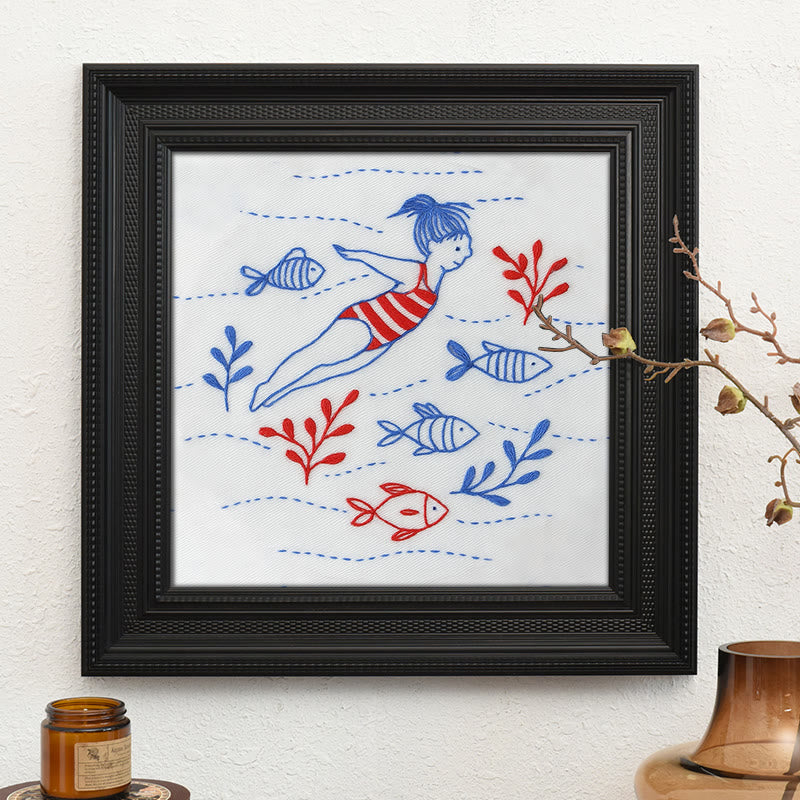 Rubbyoo Embroidery Kit - Swimming Girl | Undersea Fish Handicraft | Perfect Gifts For  Swimming Lovers - Embroidery Kit Plus An Extra Frame - image 8