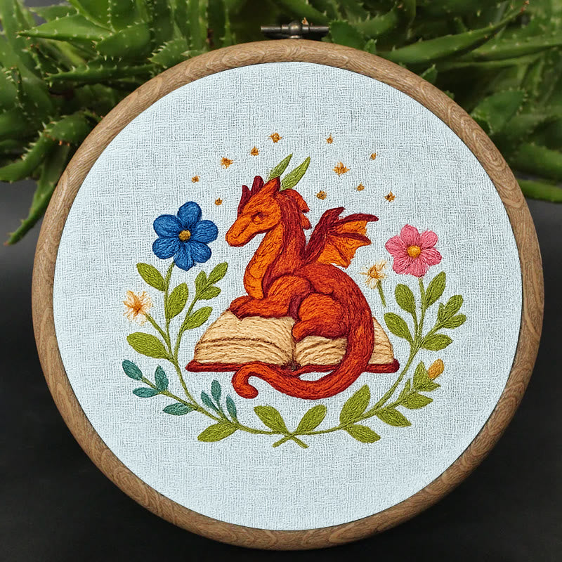 Rubbyoo Embroidery Kit - Red Dragon With Floral Books | Easy Fantasy Handicraft | Nice For Reading Lovers - image 5