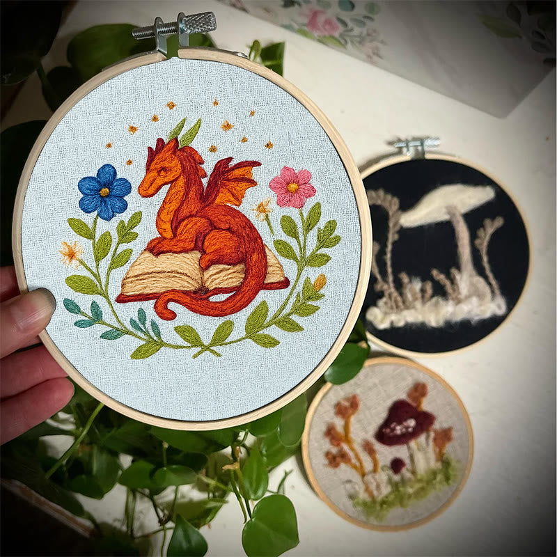 Rubbyoo Embroidery Kit - Red Dragon With Floral Books | Easy Fantasy Handicraft | Nice For Reading Lovers - image 6