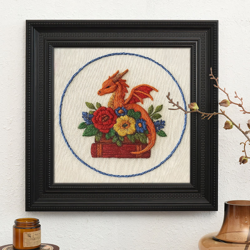 Rubbyoo Embroidery Kit - Charming Dragon |  Fantasy Floral Craft |  Beginner Friendly Needlepoint  - Embroidery Kit Plus An Extra Frame - image 8