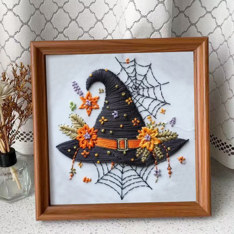 Rubbyoo Embroidery Kit - Spider Wizard Hat | Decorative Halloween Craft | Spooky Halloween Gifts - Embroidery Kit Plus An Extra Frame - image 9