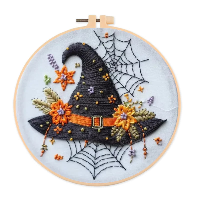 Rubbyoo Embroidery Kit - Spider Wizard Hat | Decorative Halloween Craft | Spooky Halloween Gifts - 20*20cm - image 0