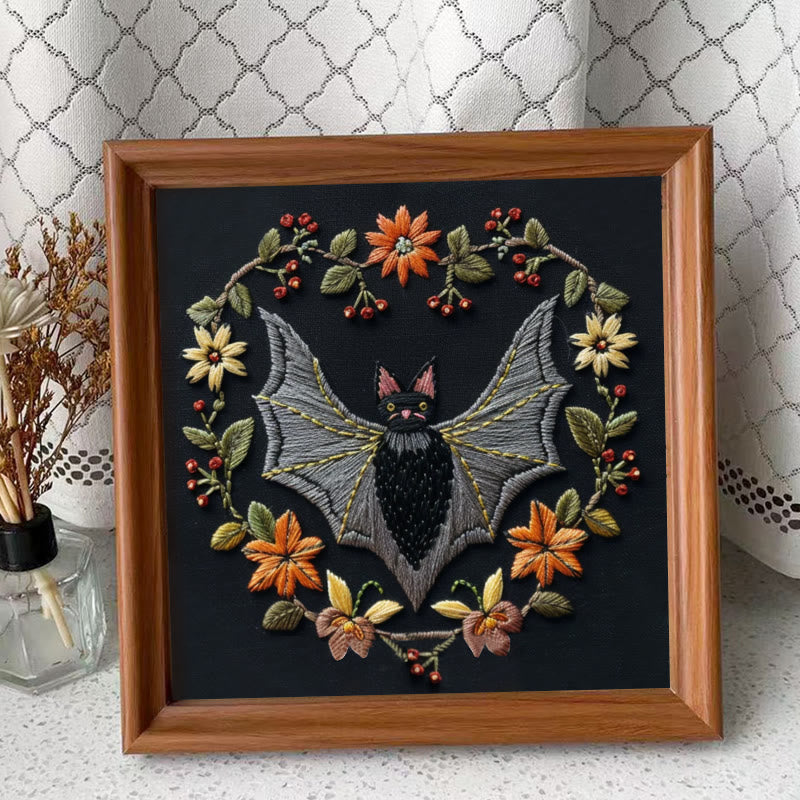 Rubbyoo Embroidery Kit - Halloween Floral Bats | Diy Halloween Crafts | Creative Wall Hanging - Embroidery Kit Plus An Extra Frame - image 9