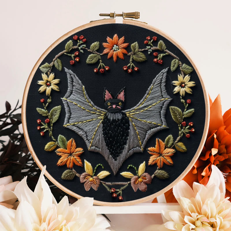 Rubbyoo Embroidery Kit - Halloween Floral Bats | Diy Halloween Crafts | Creative Wall Hanging - image 4