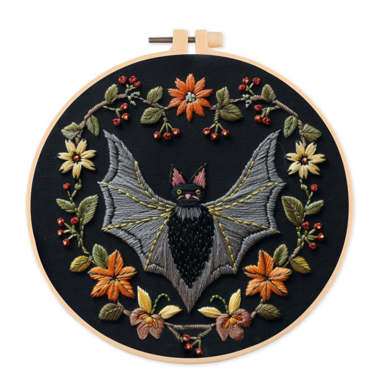 Rubbyoo Embroidery Kit - Halloween Floral Bats | Diy Halloween Crafts | Creative Wall Hanging - 20*20cm - image 0