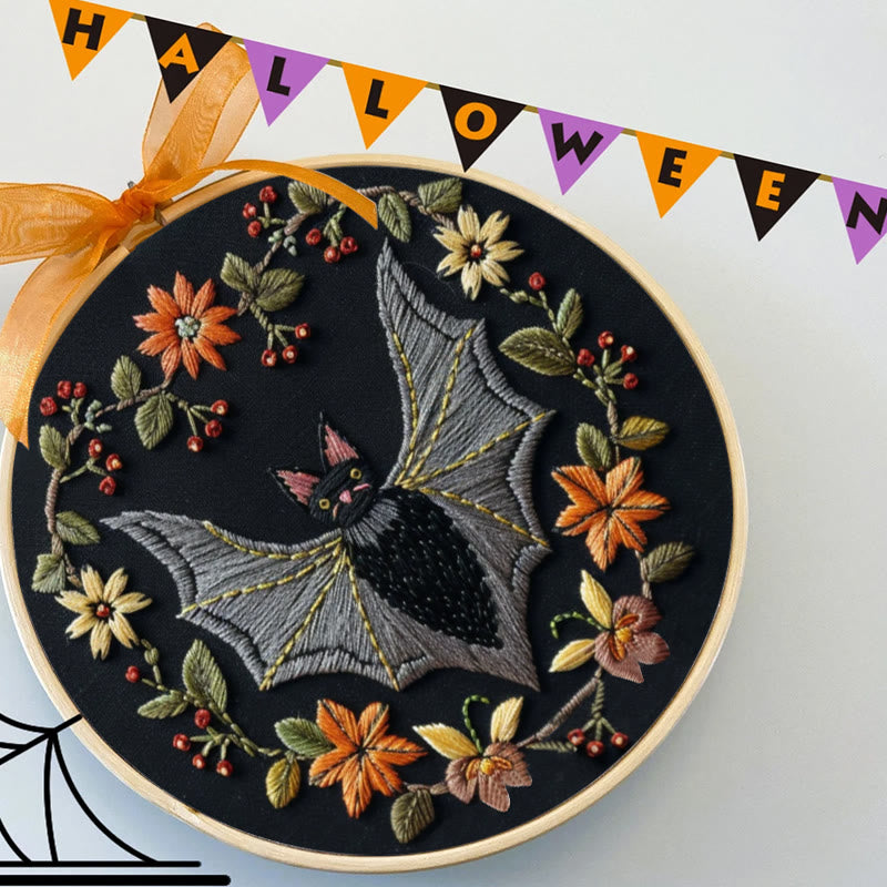 Rubbyoo Embroidery Kit - Halloween Floral Bats | Diy Halloween Crafts | Creative Wall Hanging - image 7