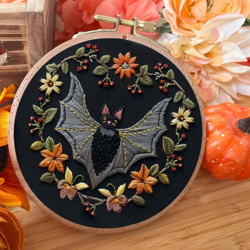 Rubbyoo Embroidery Kit - Halloween Floral Bats | Diy Halloween Crafts | Creative Wall Hanging - image 3