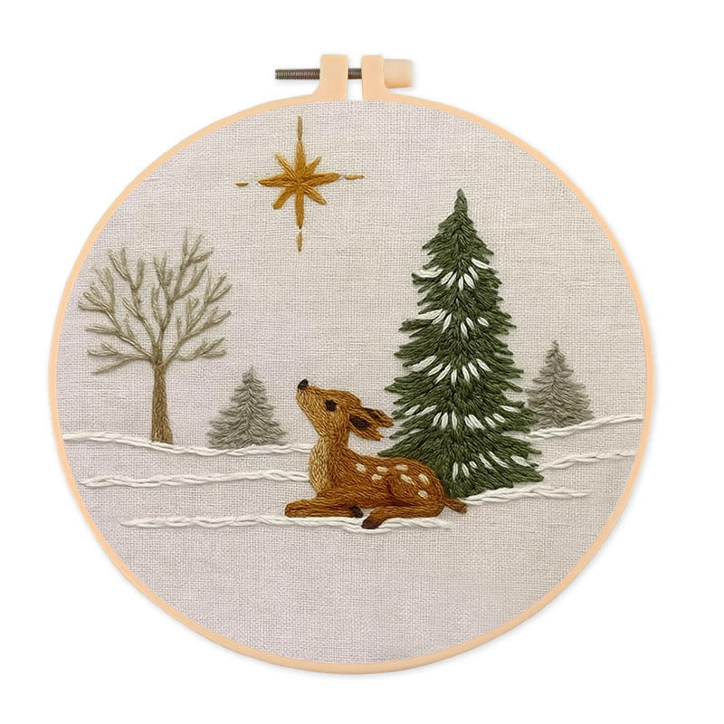 Rubbyoo Embroidery Kit - Deer In The Snow | Christmas Handmade Artwork | Perfect Gift For Home Decor - 20*20cm - image 0