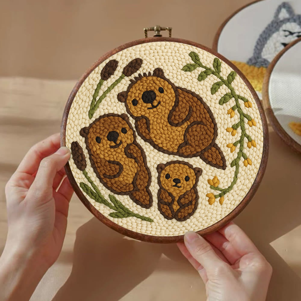 Cute Otter Family Punch Needle Kit - Diy Animal Handicraft | Nice Home Decoration - image 6