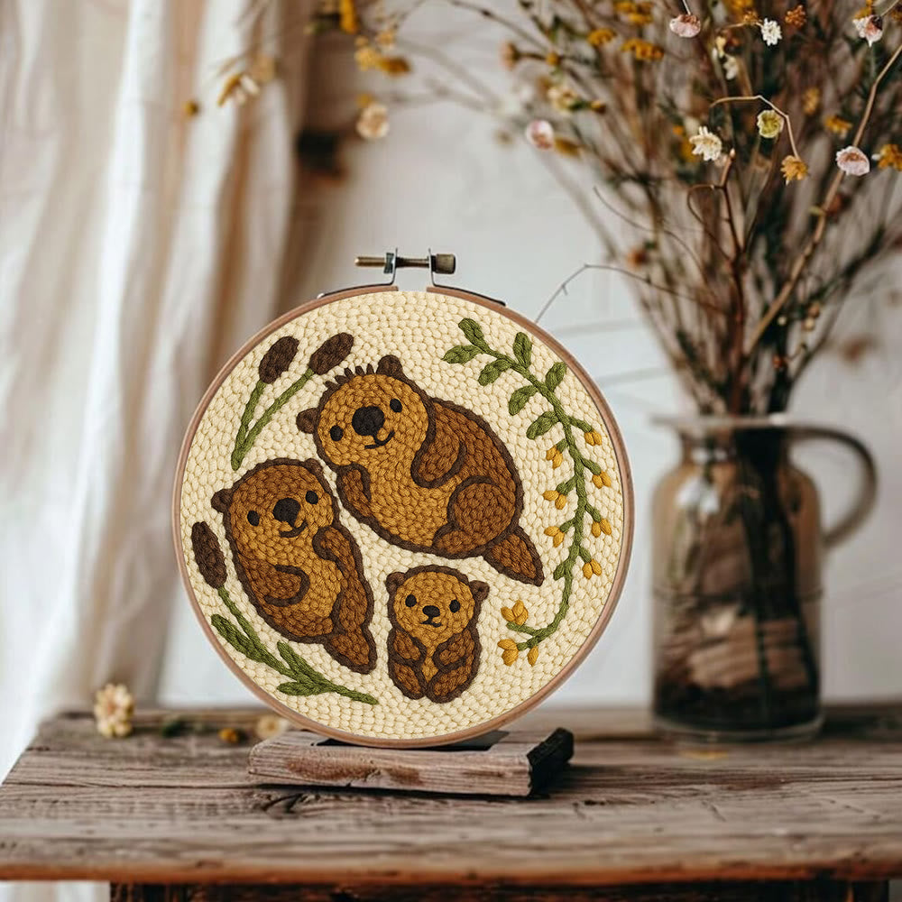 Cute Otter Family Punch Needle Kit - Diy Animal Handicraft | Nice Home Decoration - image 7