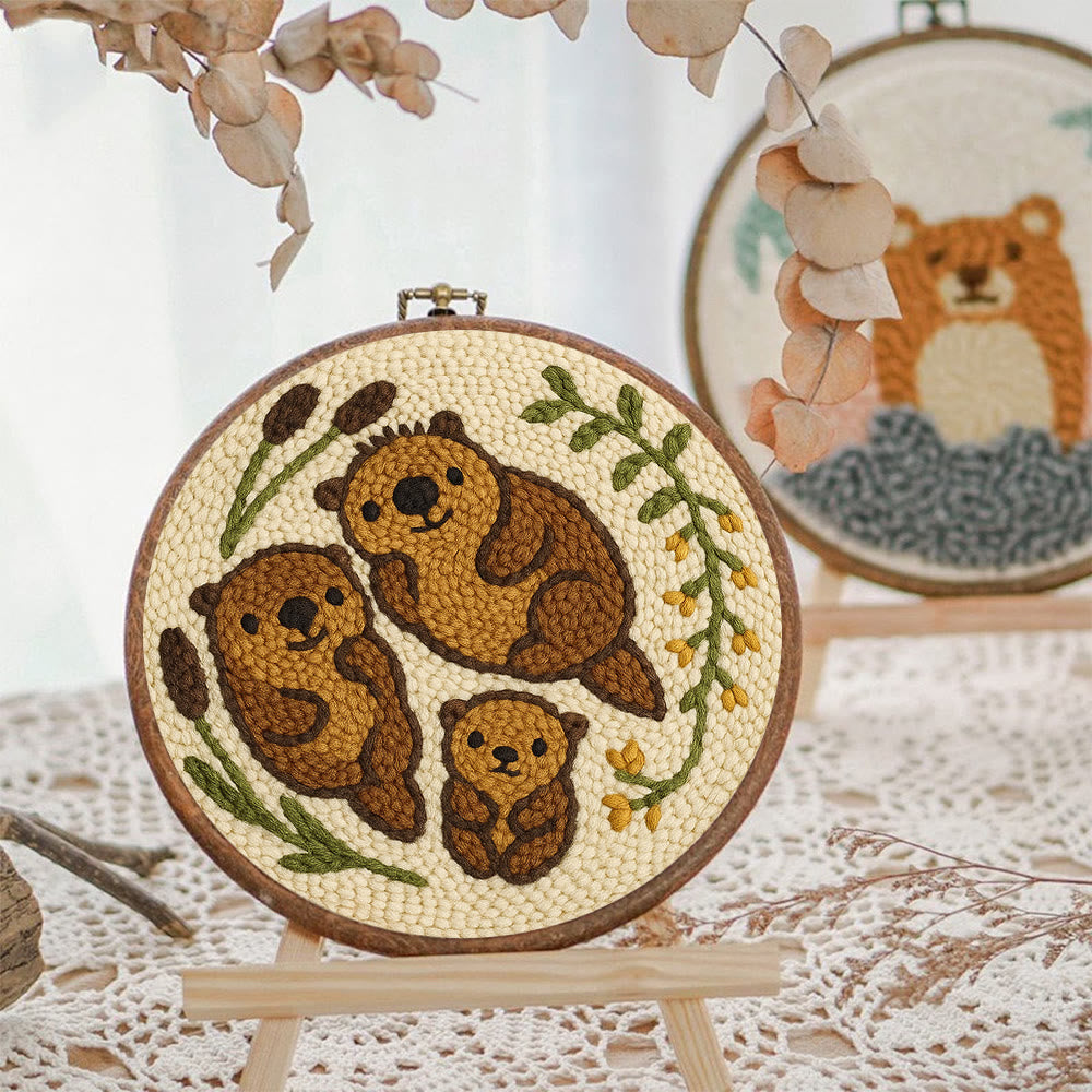 Cute Otter Family Punch Needle Kit - Diy Animal Handicraft | Nice Home Decoration - image 5