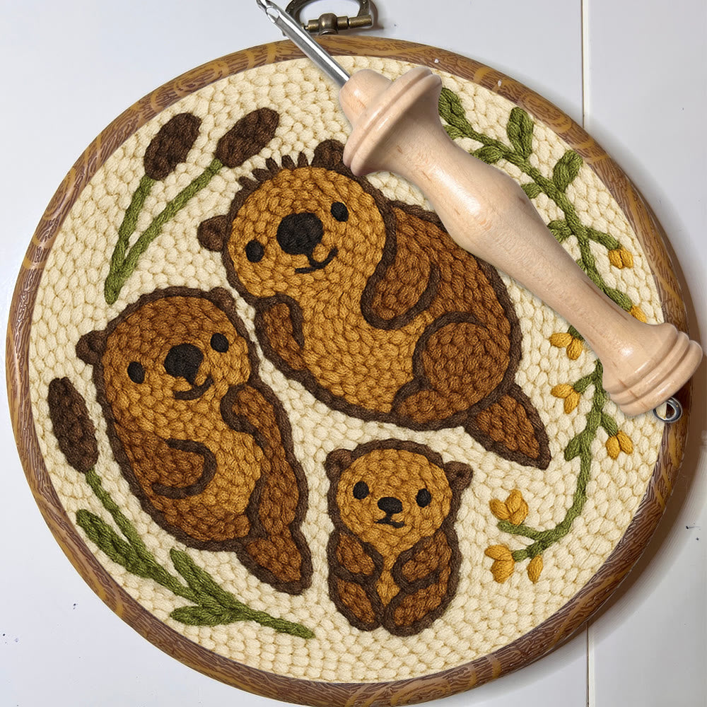 Cute Otter Family Punch Needle Kit - Diy Animal Handicraft | Nice Home Decoration - image 2