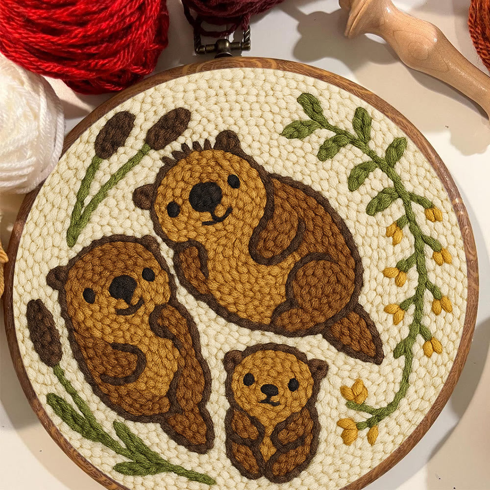 Cute Otter Family Punch Needle Kit - Diy Animal Handicraft | Nice Home Decoration - image 3