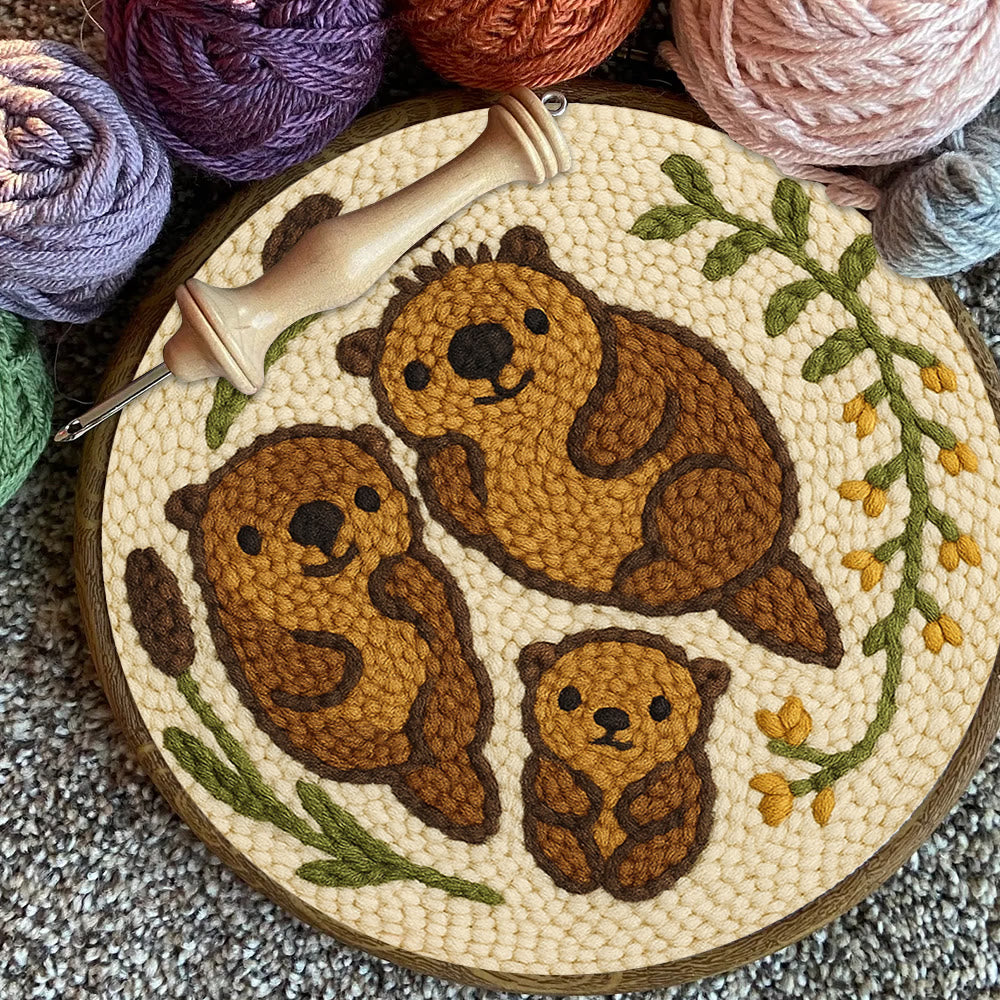 Cute Otter Family Punch Needle Kit - Diy Animal Handicraft | Nice Home Decoration - image 4