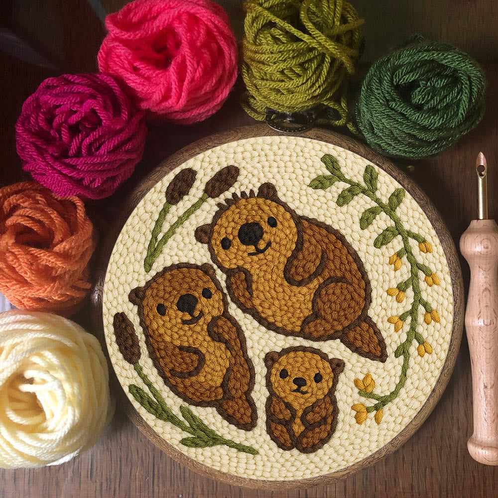Cute Otter Family Punch Needle Kit - Diy Animal Handicraft | Nice Home Decoration - image 8