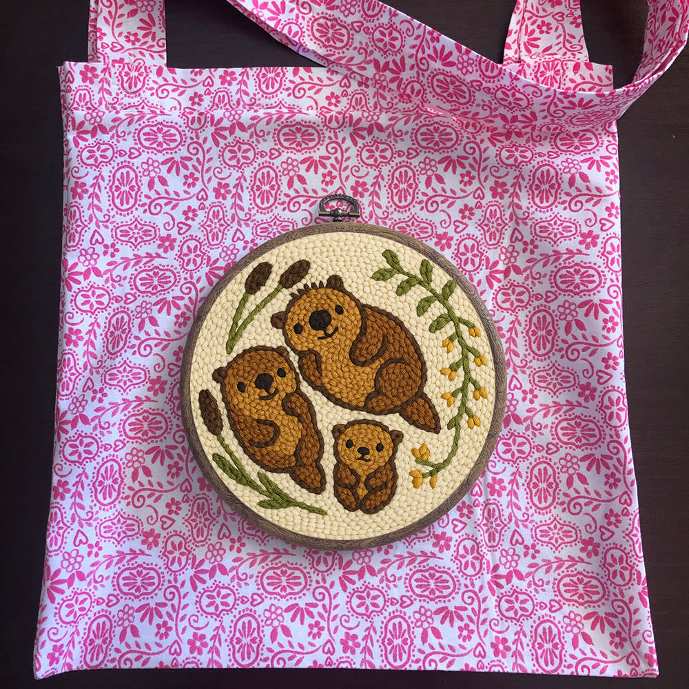 Cute Otter Family Punch Needle Kit - Diy Animal Handicraft | Nice Home Decoration - image 9