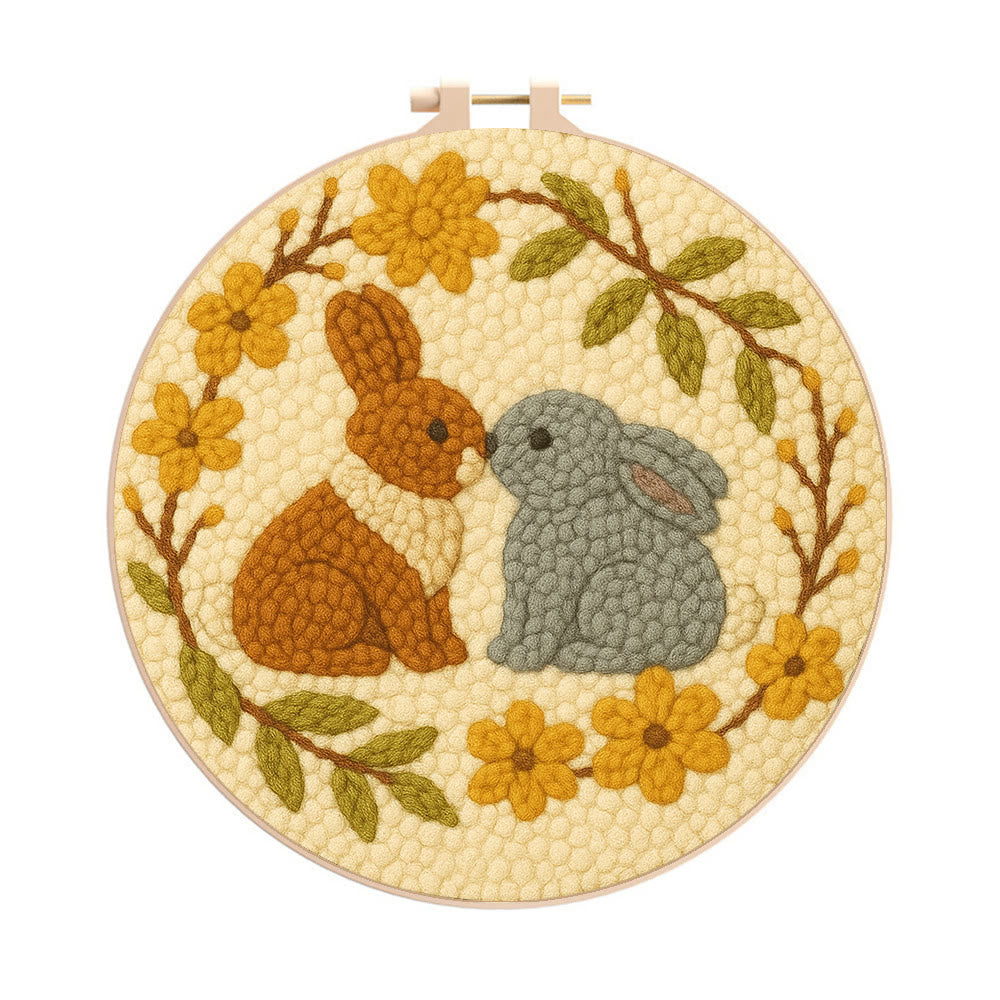  Loving Rabbits Punch Needle Kit - Handmade Gift For Lovers | Unique Valentine Gifts - 20cm*20cm - image 0