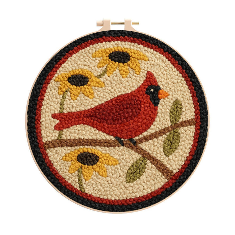 Floral Cardinal Punch Needle Kit - Nice Gifts For Bird Lovers |  Perfect For Christmas Decor - 20cm*20cm - image 0