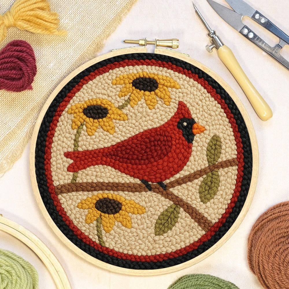 Floral Cardinal Punch Needle Kit - Nice Gifts For Bird Lovers |  Perfect For Christmas Decor - image 1