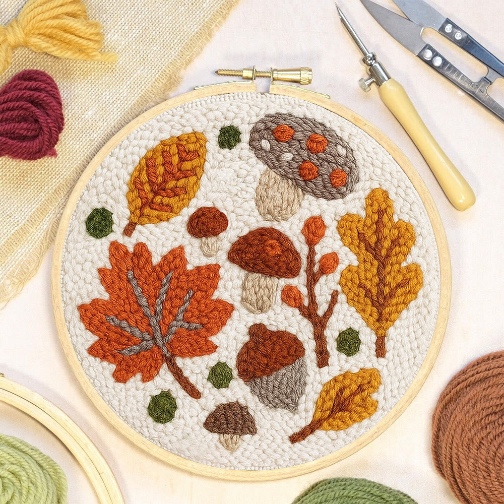Autumn Leaves Punch Needle Kit - Diy Wall Hanging | Seasonal Needle Artwork - image 1