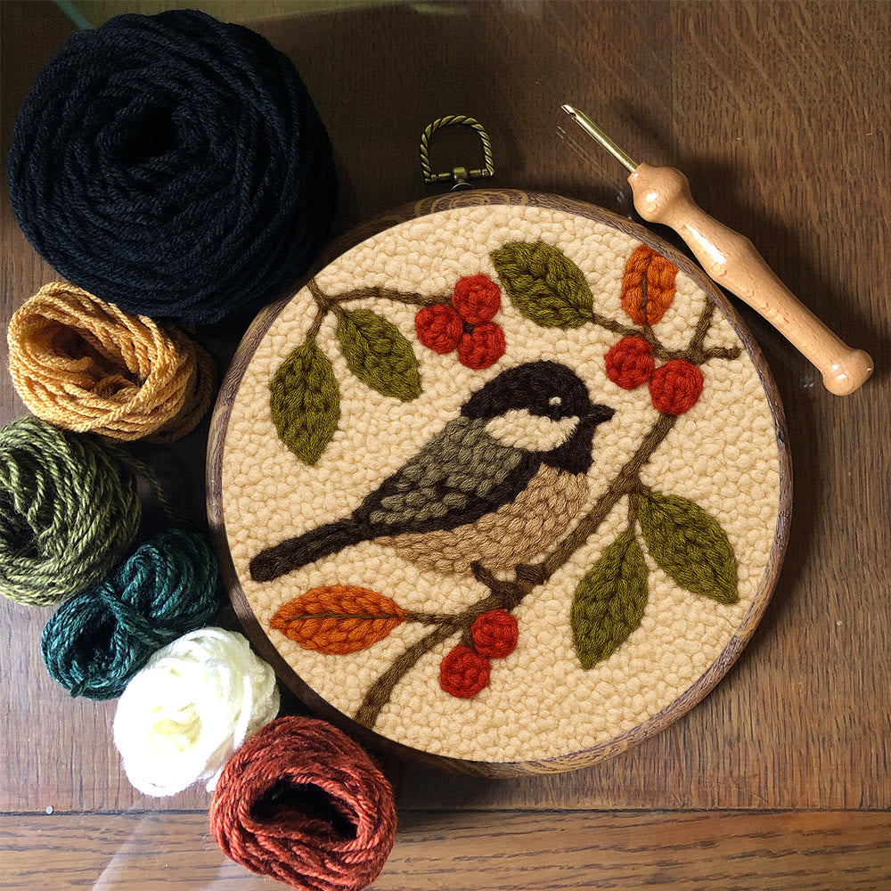 Chickadee Birds Punch Needle Kit - Diy Home Ornament | Beginner Friendly Needlework - image 5