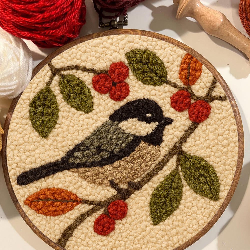 Chickadee Birds Punch Needle Kit - Diy Home Ornament | Beginner Friendly Needlework - image 2