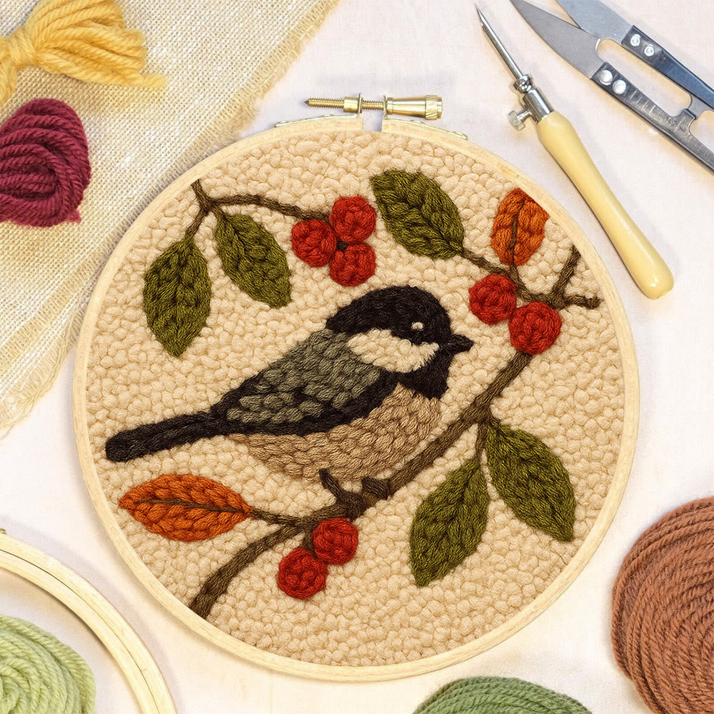Chickadee Birds Punch Needle Kit - Diy Home Ornament | Beginner Friendly Needlework - image 9