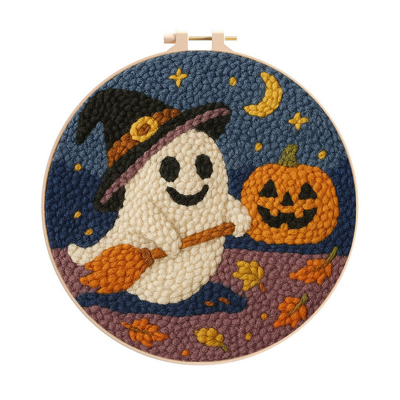 Happy Halloween Ghost Punch Needle Kit - Adorable Halloween Decor | Nice Holiday Handicraft  - 20cm*20cm - image 0