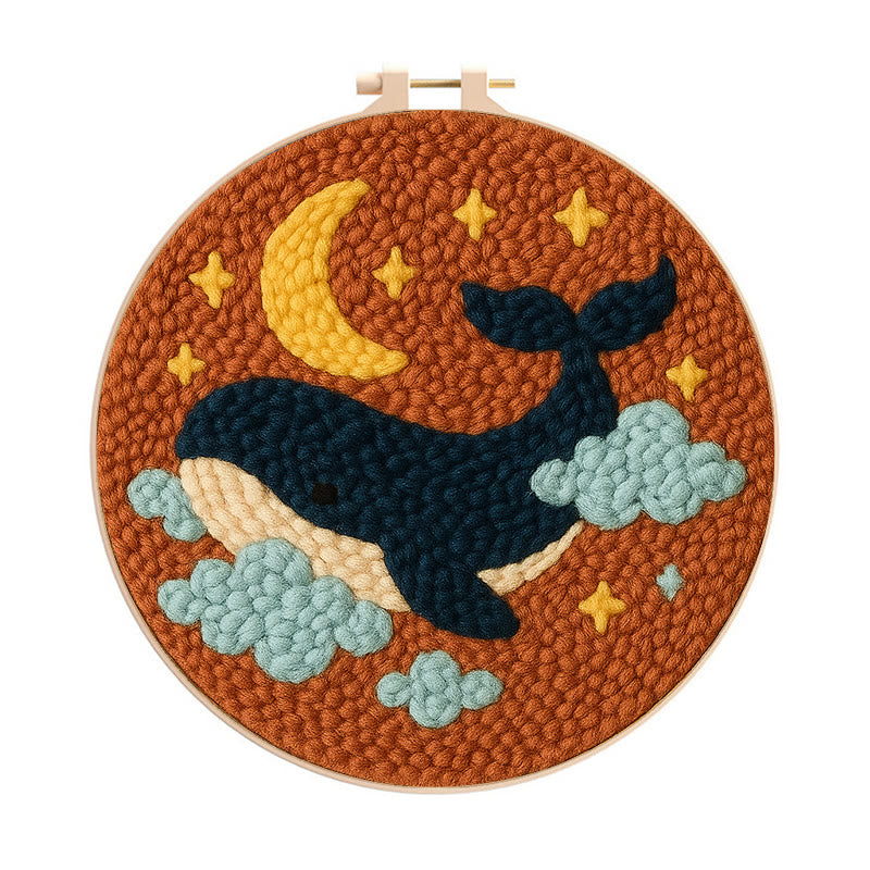 Moon And Whale Punch Needle Kit - Adorable Animal Craft | Diy Gifts For Friends - 20cm*20cm - image 0