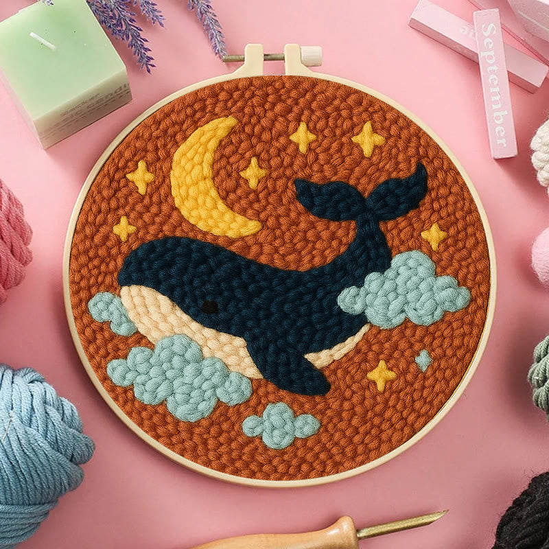 Moon And Whale Punch Needle Kit - Adorable Animal Craft | Diy Gifts For Friends - image 1