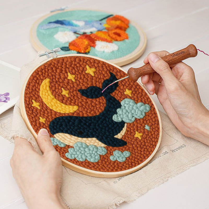 Moon And Whale Punch Needle Kit - Adorable Animal Craft | Diy Gifts For Friends - image 2