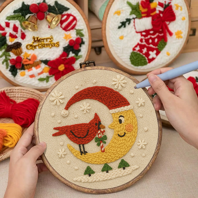 Christmas Night Punch Needle Kit - Adorable Cardinal Handicraft | Diy Wall Hanging Ornament - image 7