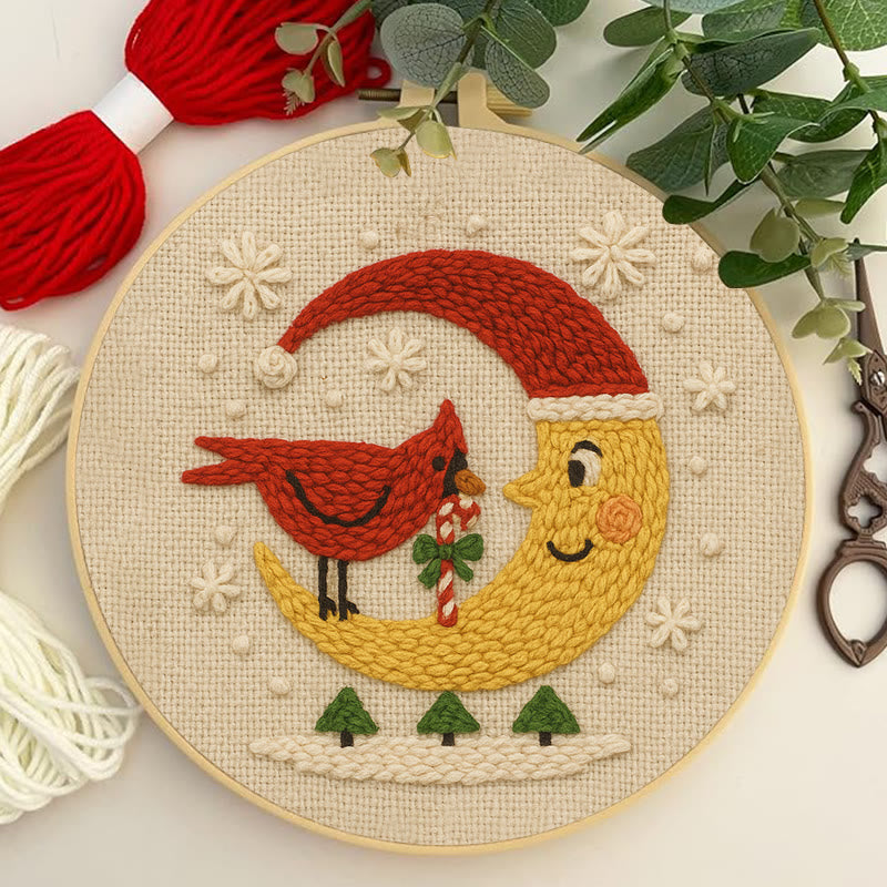 Christmas Night Punch Needle Kit - Adorable Cardinal Handicraft | Diy Wall Hanging Ornament - image 2