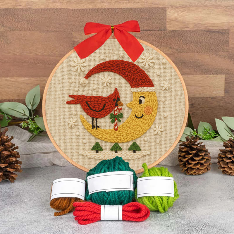 Christmas Night Punch Needle Kit - Adorable Cardinal Handicraft | Diy Wall Hanging Ornament - image 6