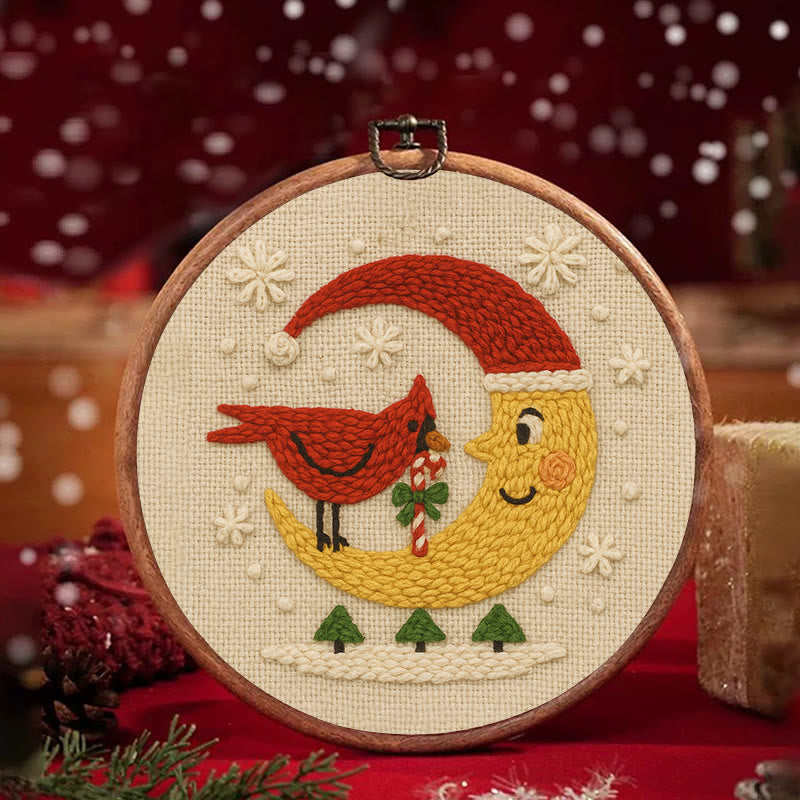 Christmas Night Punch Needle Kit - Adorable Cardinal Handicraft | Diy Wall Hanging Ornament - image 1