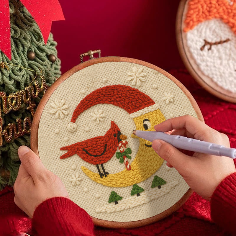 Christmas Night Punch Needle Kit - Adorable Cardinal Handicraft | Diy Wall Hanging Ornament - image 4