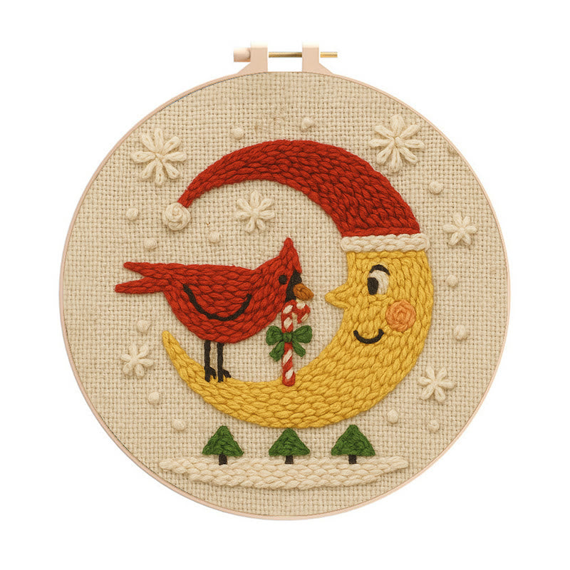 Christmas Night Punch Needle Kit - Adorable Cardinal Handicraft | Diy Wall Hanging Ornament - 20cm*20cm - image 0