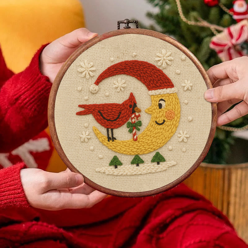 Christmas Night Punch Needle Kit - Adorable Cardinal Handicraft | Diy Wall Hanging Ornament - image 8