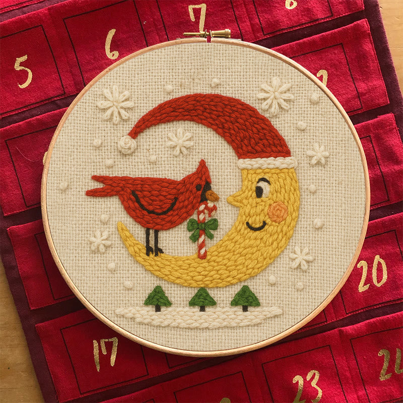 Christmas Night Punch Needle Kit - Adorable Cardinal Handicraft | Diy Wall Hanging Ornament - image 3