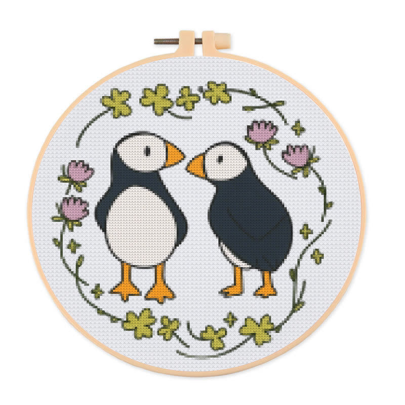  Cross Stitch Kit - Little Puffins | Animal Sewing Pattern | Diy Handmade Project - 20×20cm - image 0