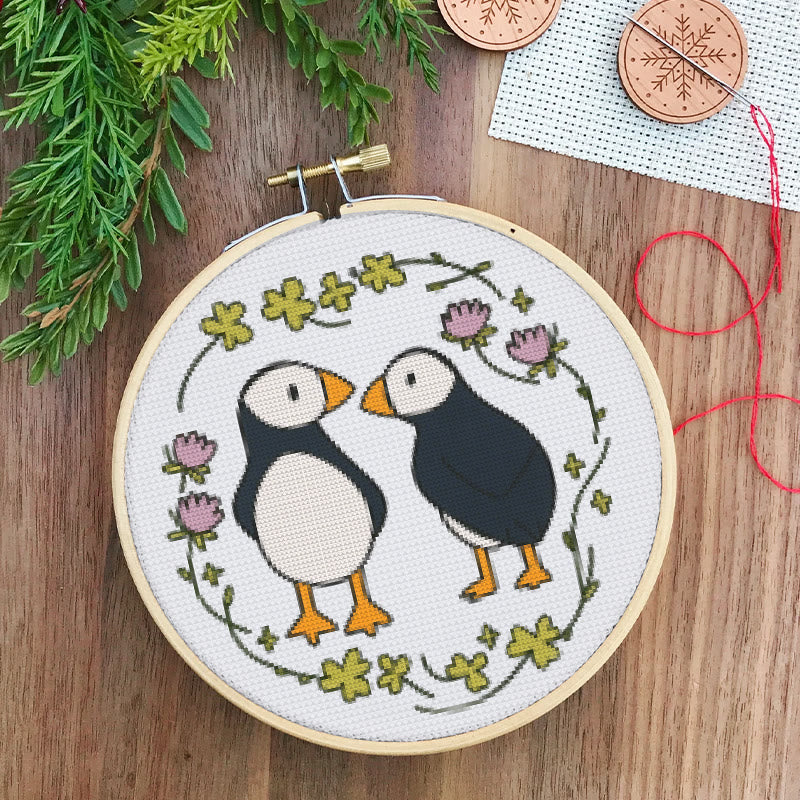  Cross Stitch Kit - Little Puffins | Animal Sewing Pattern | Diy Handmade Project - image 1