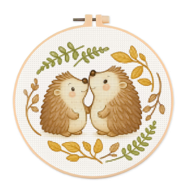  Cross Stitch Kit - Lovely Hedgehogs | Decorative Handmade Craft | Perfect Gift For Crafters - 20×20cm - image 0