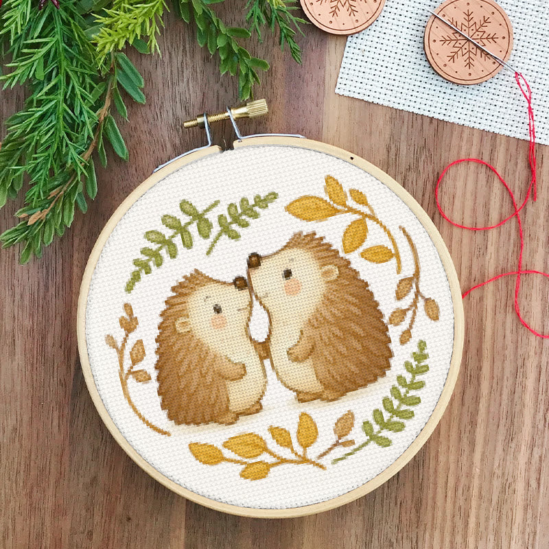  Cross Stitch Kit - Lovely Hedgehogs | Decorative Handmade Craft | Perfect Gift For Crafters - image 1
