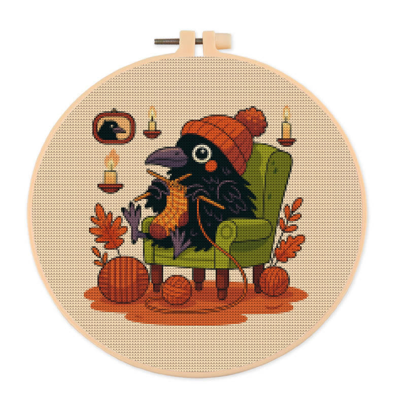  Cross Stitch Kit - Sewing Raven | Cute Bird Craft | Perfect Gifts For Knitting Lover  - 20×20cm - image 0