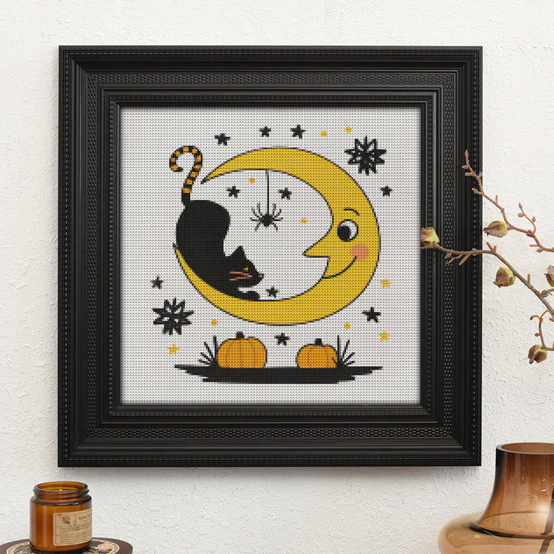  Cross Stitch Kit - Black Cat And Moon | Spooky Halloween Decor | Diy Needlework Collection - image 9