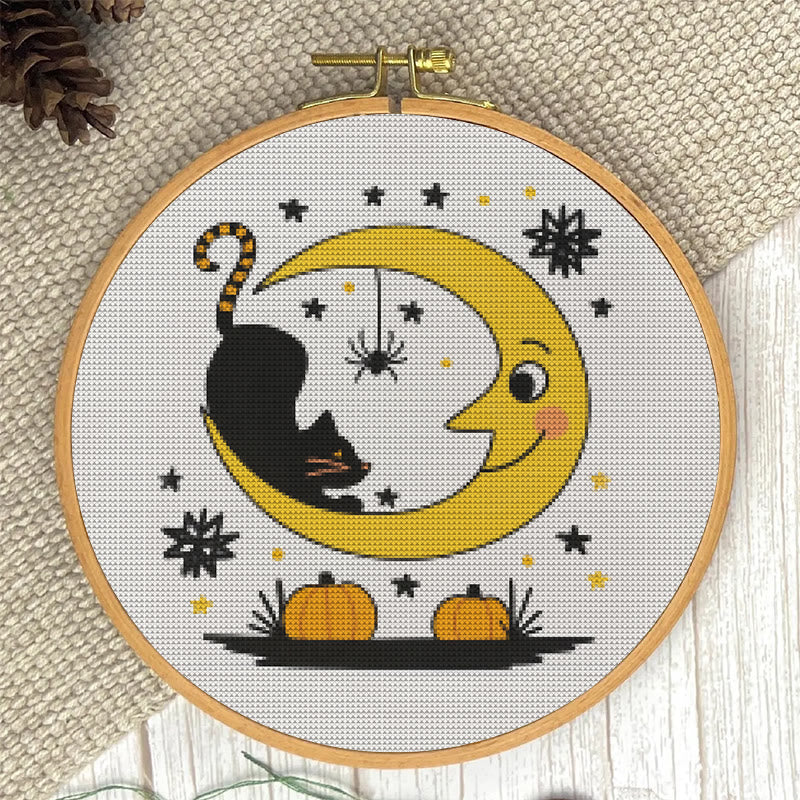  Cross Stitch Kit - Black Cat And Moon | Spooky Halloween Decor | Diy Needlework Collection - image 2