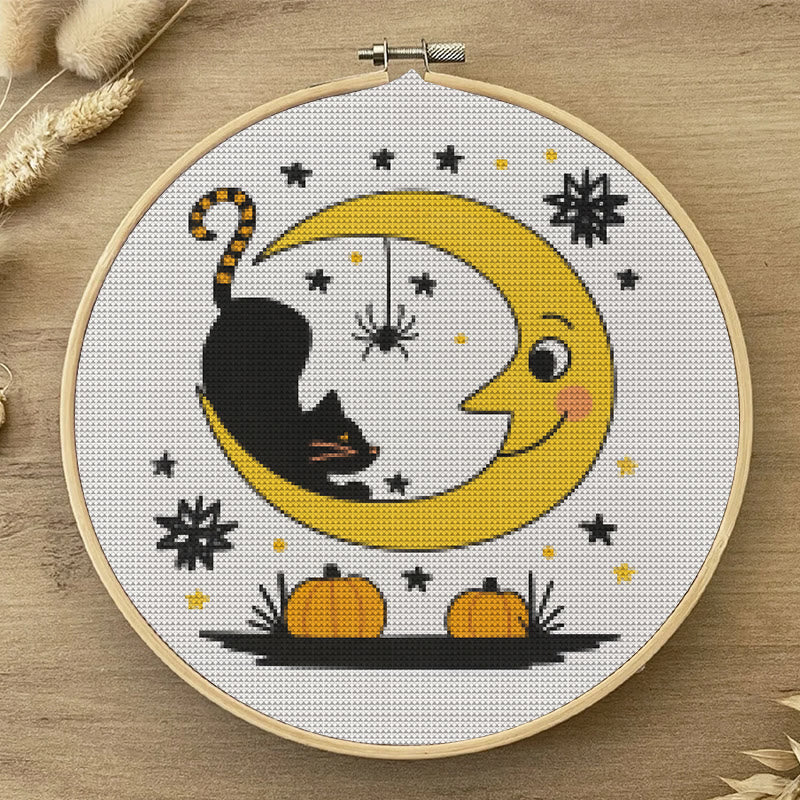  Cross Stitch Kit - Black Cat And Moon | Spooky Halloween Decor | Diy Needlework Collection - image 4