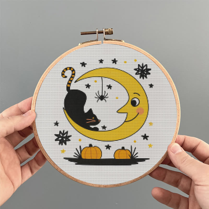  Cross Stitch Kit - Black Cat And Moon | Spooky Halloween Decor | Diy Needlework Collection - image 3