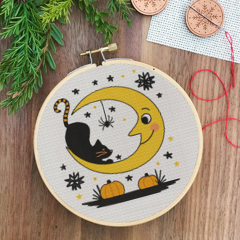  Cross Stitch Kit - Black Cat And Moon | Spooky Halloween Decor | Diy Needlework Collection - image 7