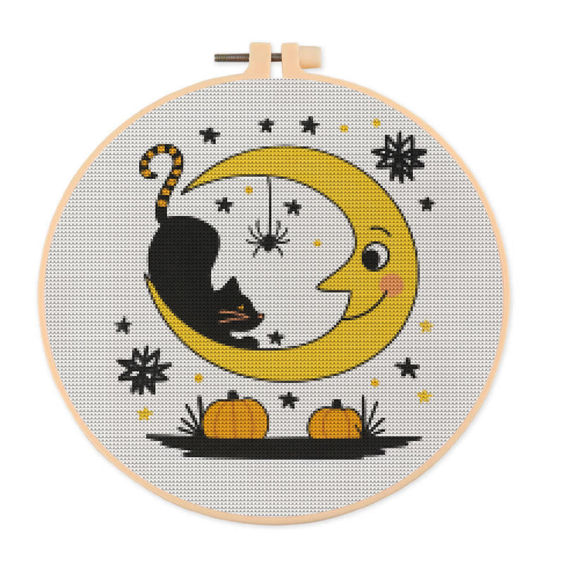  Cross Stitch Kit - Black Cat And Moon | Spooky Halloween Decor | Diy Needlework Collection - 20×20cm - image 0